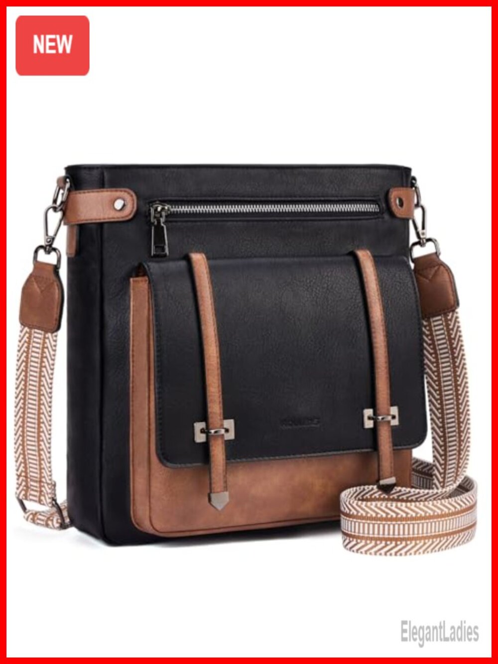 Women's PU Leather Crossbody Bag Multi-Pocket Travel Purse Adjustable Strap
